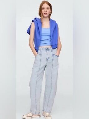 Gap High Rise Seamed Barrel Jeans Light Wash Acid